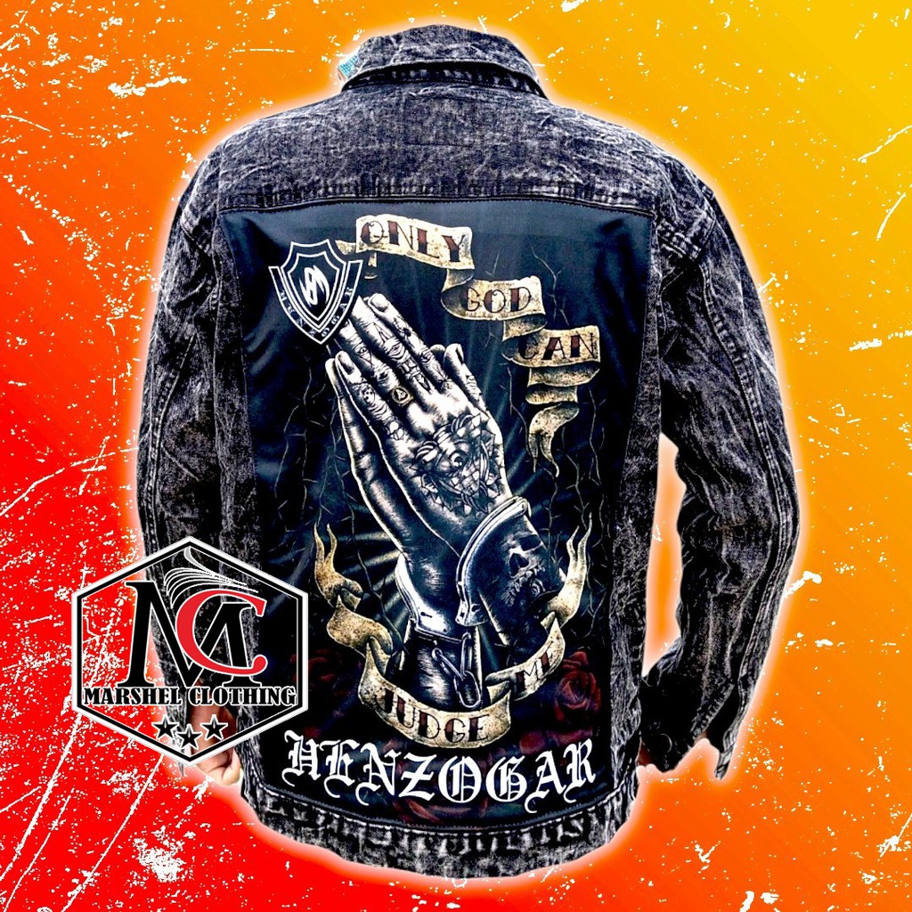 RCL - Jaket Jeans Hitam Gambar Belakang Pria - Jaket Jeans Printing Cowok