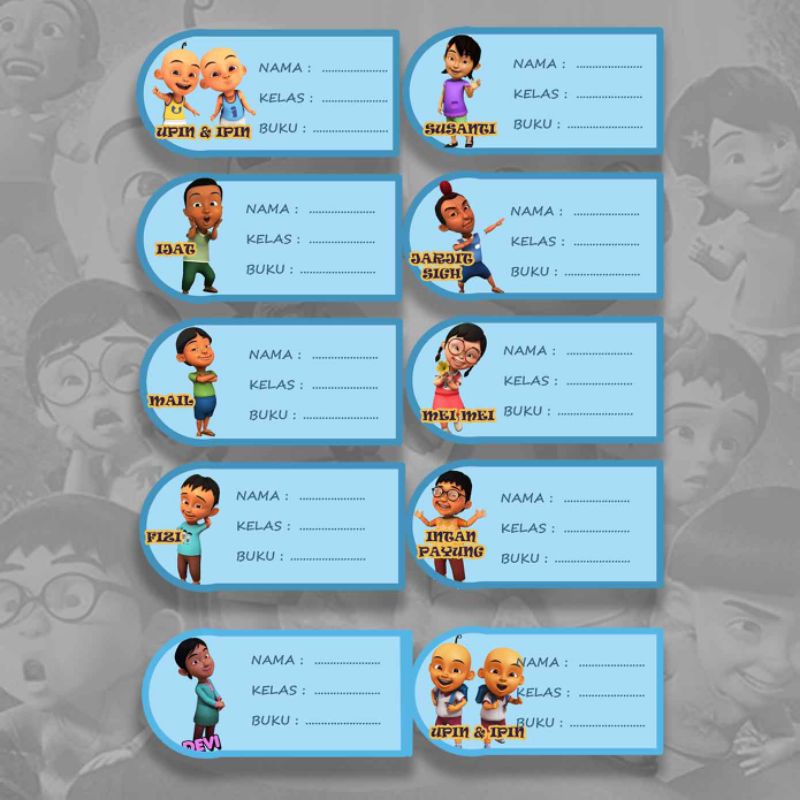 

Sticker label buku pelajaran anak karakter Upin Ipin series/termurah dan lucu