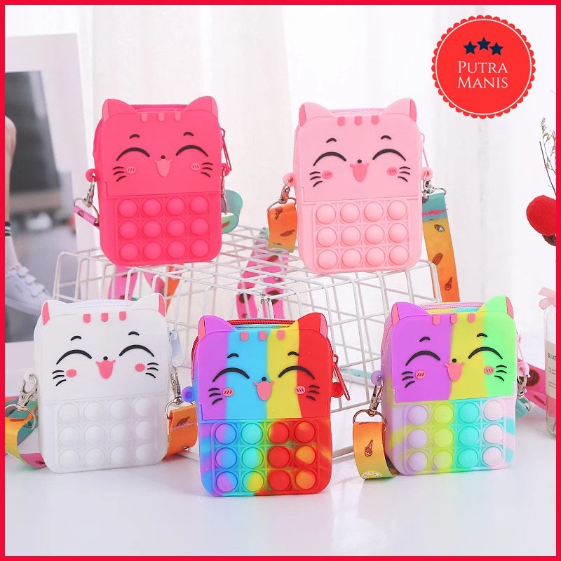 Tas pop it bag Selempang Anak Perempuan Cat Kucing Dompet koin Mini pop id popid popit kantong angpo
