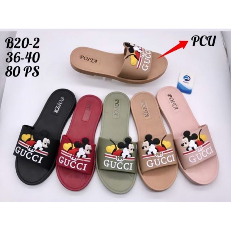 sandal slop wanita Gucci karakter Mickey mouse