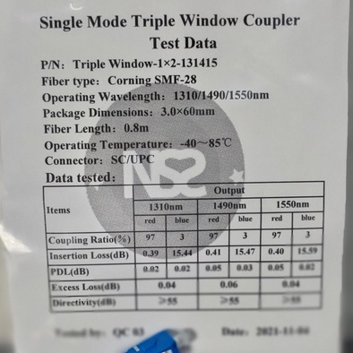 Splitter ratio 3:97 sc upc three window G657A1 high quality