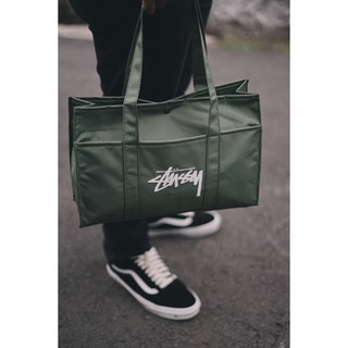 stussy military green tote bag