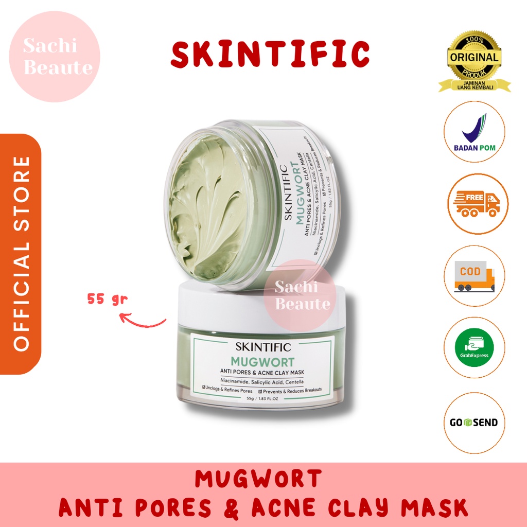 SKINTIFIC Mugwort Anti Pores &amp; Acne Clay Mask Pore Clarifying Wask Off Pack 55G BPOM Original