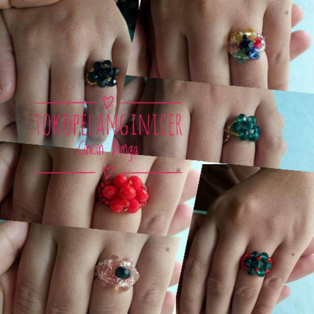 Cincin Manik Kristal Handmade Motif Bunga/ Cincin Hijab by tokopelanginicer Pusat Grosir Aksesoris