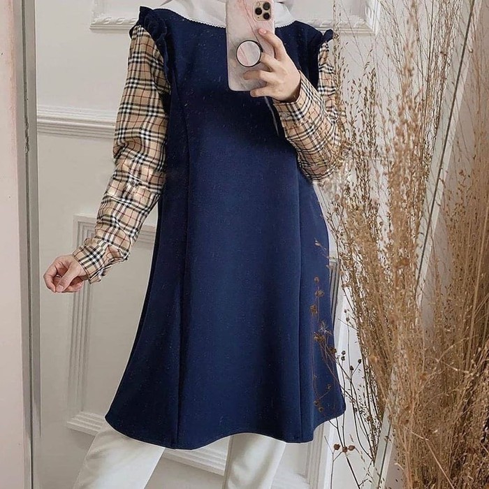 AMANDA TUNIK PREMIUM / Baju atasan wanita muslim lengan panjang / motif channel kotak garis 0144