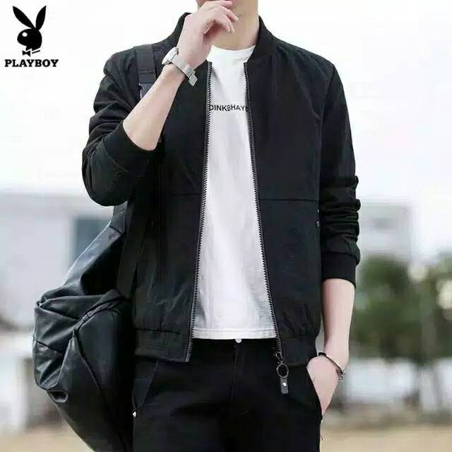 Jaket BOMBER Pria  Bulu Tasland Trand Line Black And Drak Grey Ziper Tasland Waterprop Laki Laki Stayles 1