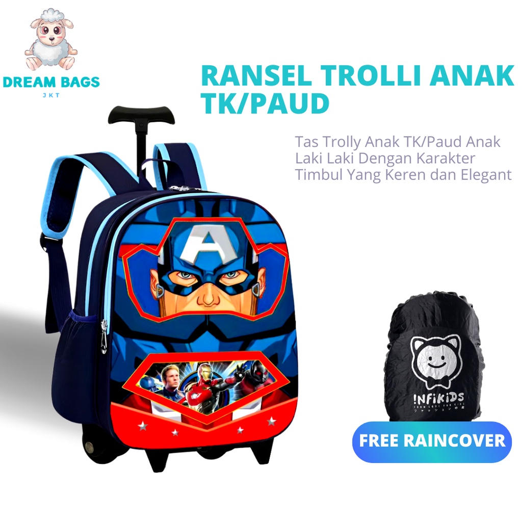 Tas Troli Anak Laki Laki Sekolah TK/PAUD DB-1259 Import Karakter