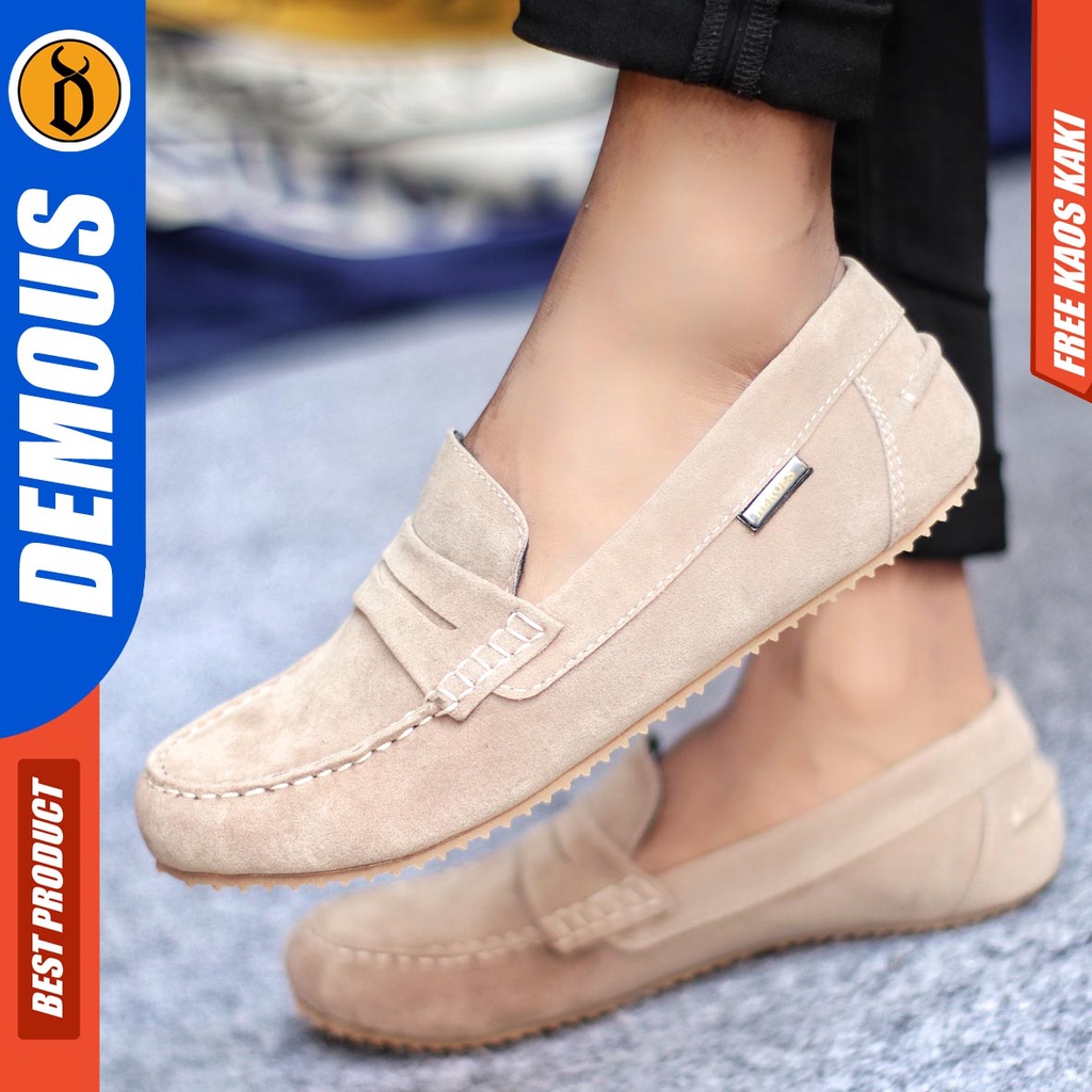 Demous Noah Sepatu Slip on Pria Santai Casual Formal Suede Kerja Kantor Kuliah Hitam