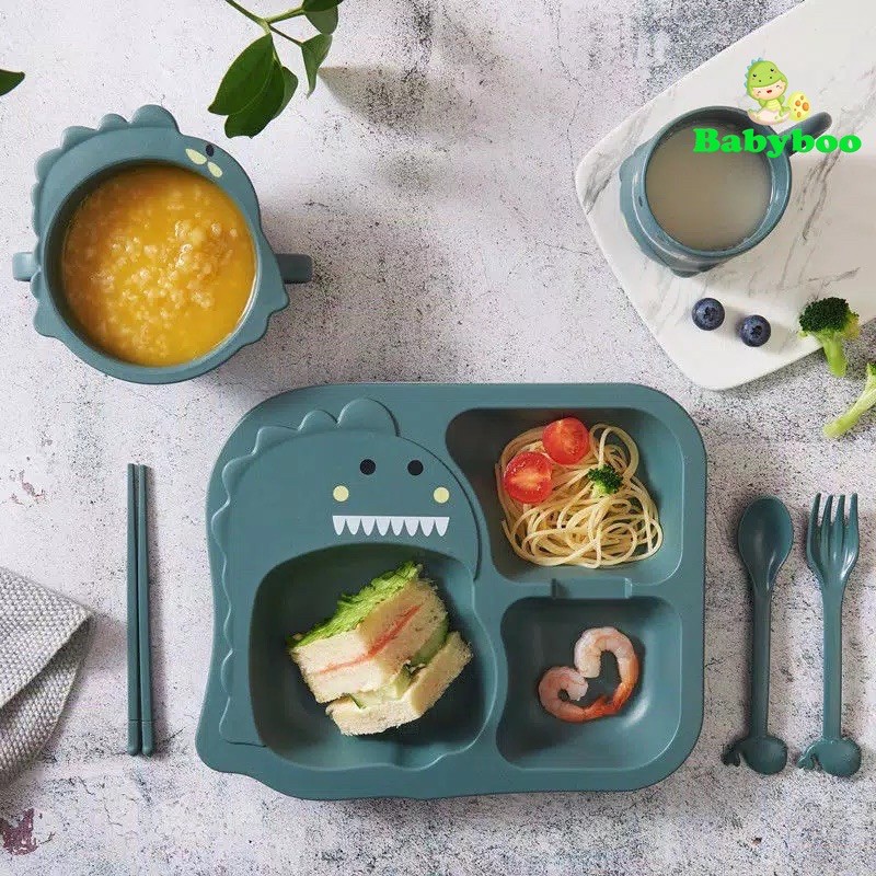 Piring Makan Set Anak Model Dino/Mangkuk Gelas Anak/Peralatan Makan Set Anak Dinosaurus