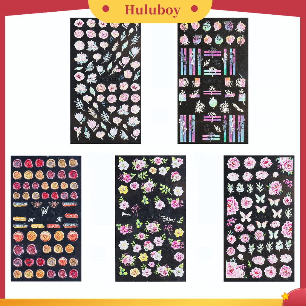 Huluboy Huluboy♡ Stiker Kuku Desain Bunga Warna-Warni Untuk Pesta