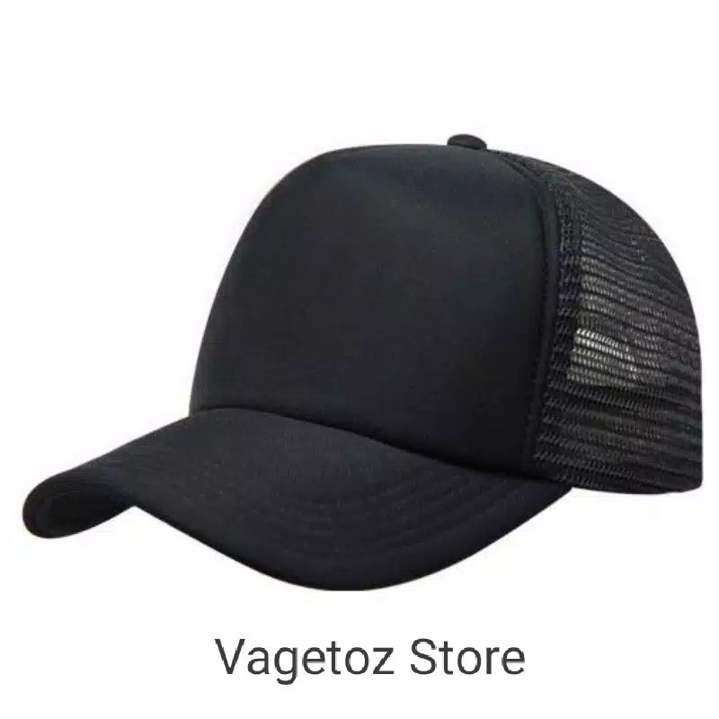 topi trucker jaring polos hitam  lidah tekuk keren