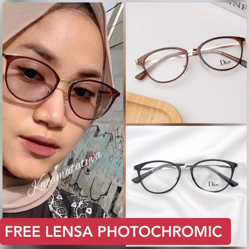 Frame 1770 Wanita Kacamata Wanita Cat Eye Frame 1770 dengan Lensa Minus Photocromic dan Anti Radiasi