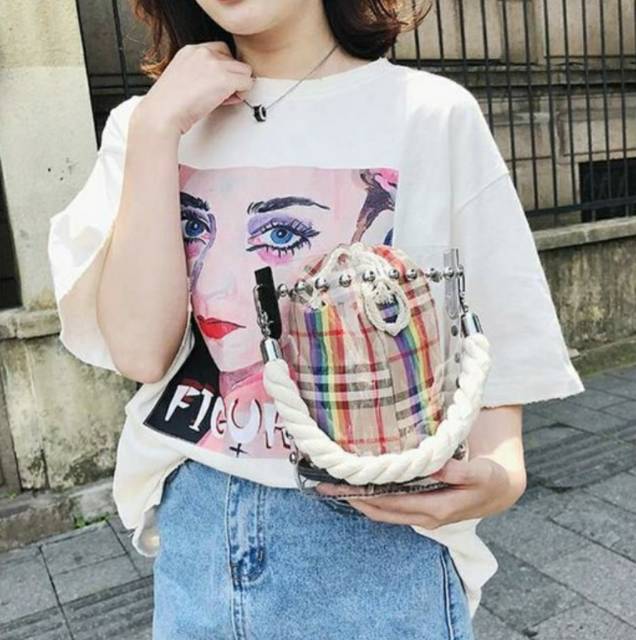 ready cod Tas wanita transparan impor perempuan dua potong pvc selempang handbag promo
