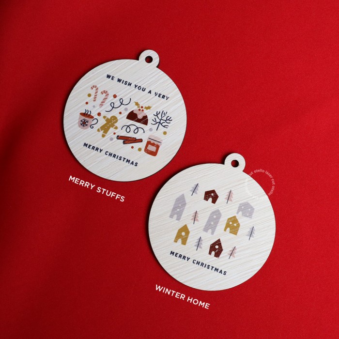 Christmas Tag Kayu Round Print Hampers Hang Tag Natal Wooden Dekorasi