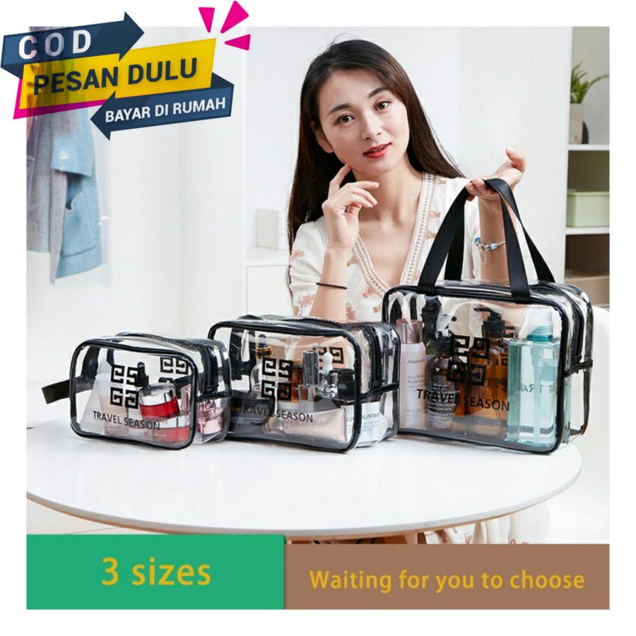 [ Paket 3 pcs ] Tas Travel Jinjing Wanita Transparan - Tas Kosmetik Wanita