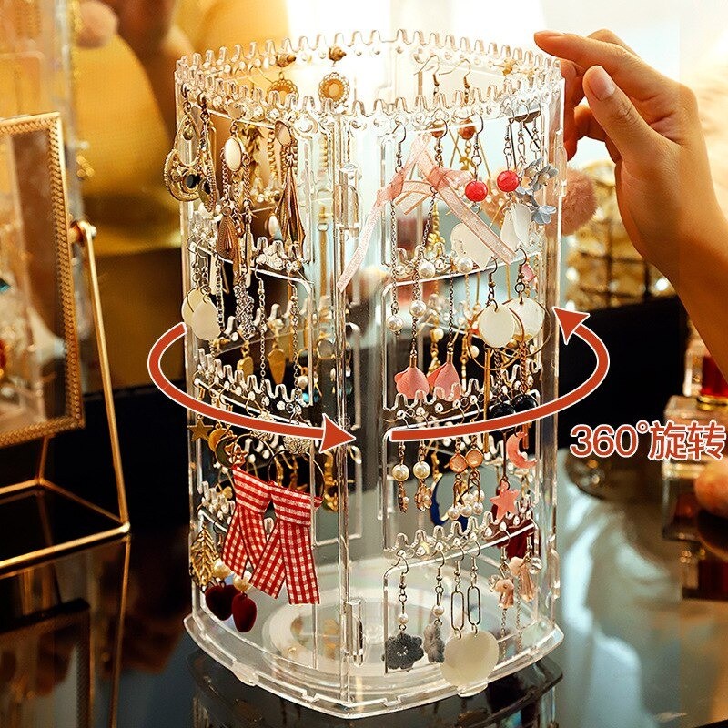 Rak Organizer Acrylic 360 putar / Rak Anting / Rak Accessories / Perhiasan Kalung