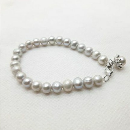 GELANG MUTIARA AIR TAWAR SEMI SUPER WARNA ABU ABU-ABU