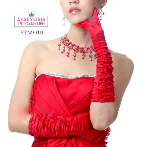 [STOK TERBATAS] SARUNG TANGAN PESTA WEDDING GLOVES MERAH AKSESORIS PENGANTIN STM012