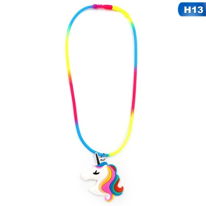 Kalung Unicorn Bahan Silikon PVC Warna Pelangi untuk Hadiah Natal Anak