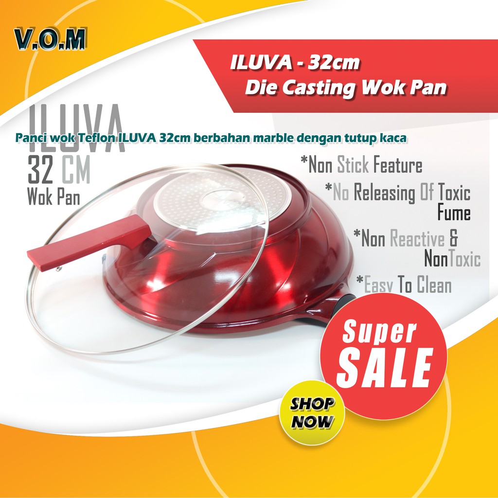 VOM-ILUVA - 32cm Die Casting Wok Pan Diamond Pan Teflon Ceramic Marble