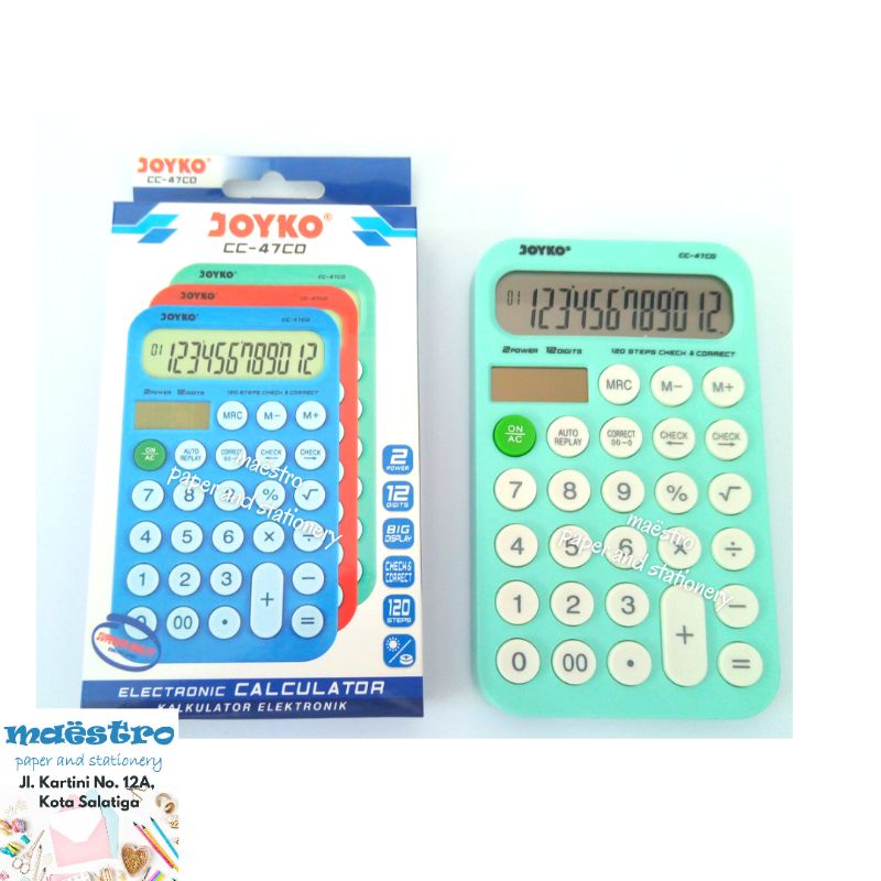 

Kalkulator Joyko CC-47 Color 12 Digit Seri Terbaru / Calculator 12 Digit / mesin hitung uang