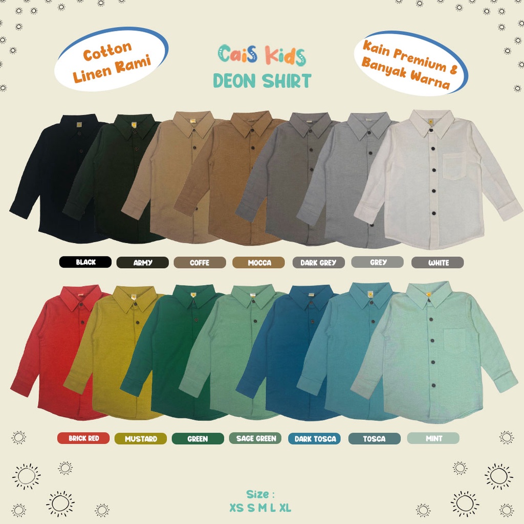 Kemeja anak formal undangan Deon Lengan Panjang bahan katun linen XS-L by Cais Kids