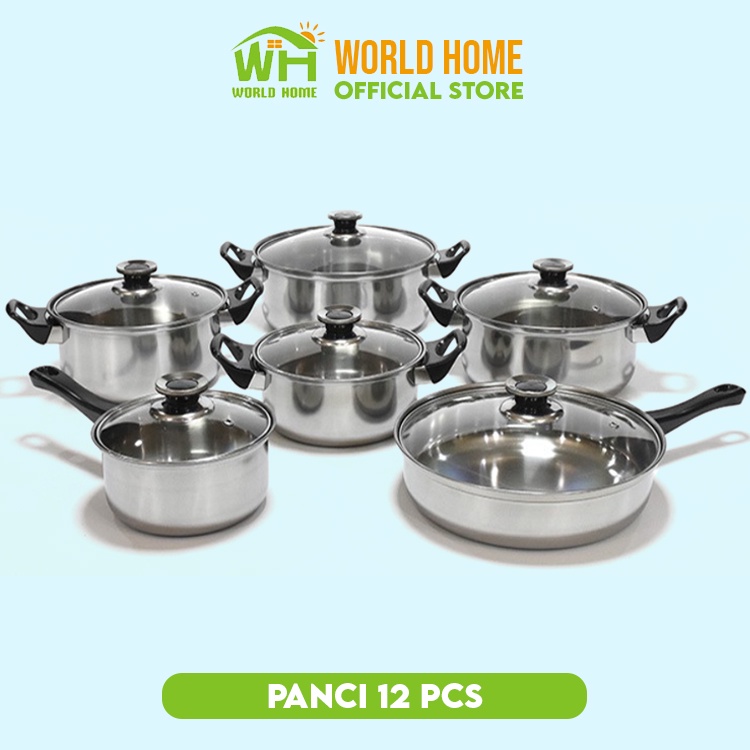 Panci Set 12 Pcs Panci Set Serbaguna Panci Set Stainless Steel Dengan Tutup Kaca TG-7