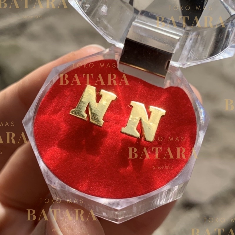 Giwang / Anting / Stud / Tindik / Kerabu Huruf Inisial Emas Tua Asli Kadar 99% / Kadar 97% Handmade 