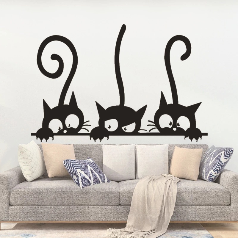 [Three Cat Pattern Cartoon DIY Wall Stickers][Artwork Animal Decal Removable Wall Stickers][ DIY Decor Removable Waterproof Sticker]