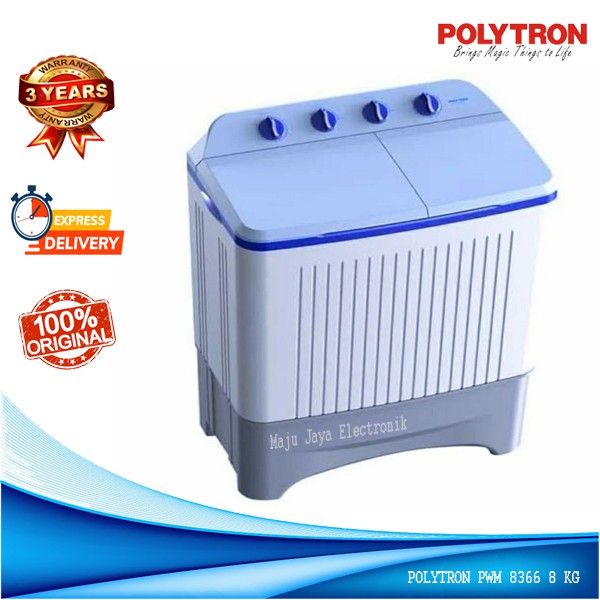 Mesin Cuci 2 Tabung Polytron PWM 8366 Low watt Cuci dan Kering 8 KG