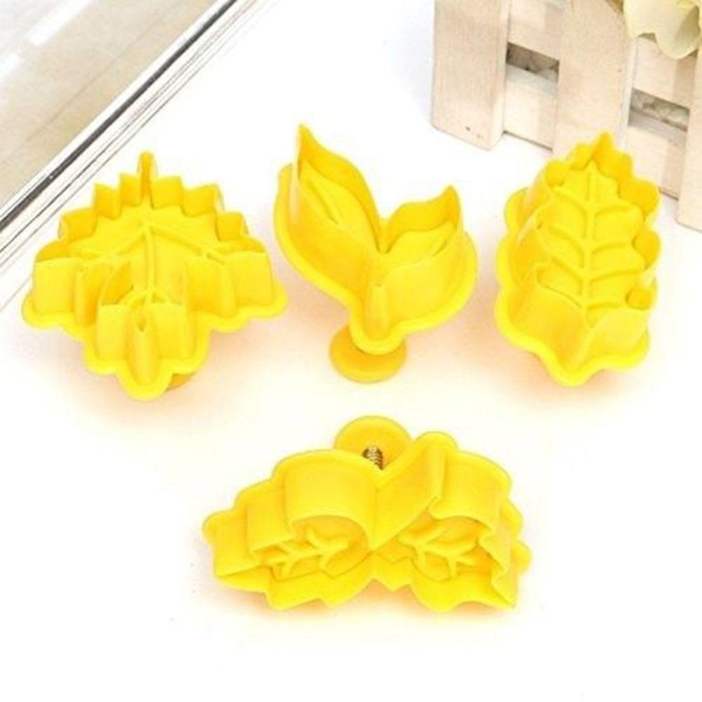 Solighter 4 Pcs Daun Tekan 3D Cetakan Baking Fondant Kue Alat Cetakan Biskuit