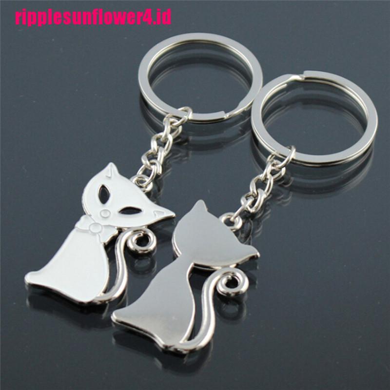 1 Pasang Gantungan Kunci Bentuk Kucing Lucu Bahan Alloy