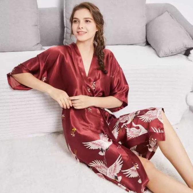 TERBARU / Kimono Lingerie Outer 580 Baju Tidur Bathrobe Premium Seserahan Nikah - Merah Maroon /