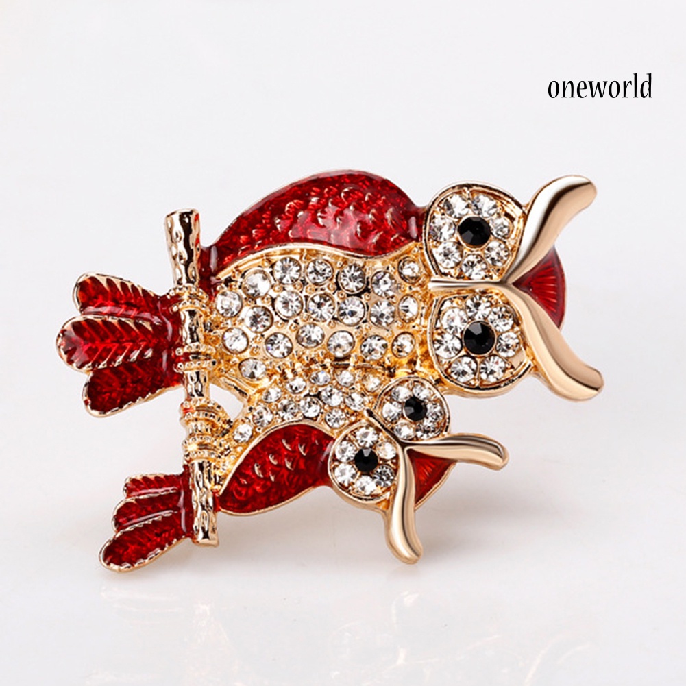 OW@ Fashion Enamel Owl Shape Rhinestones Embedded Brooch Pin Badge Banquet Jewelry