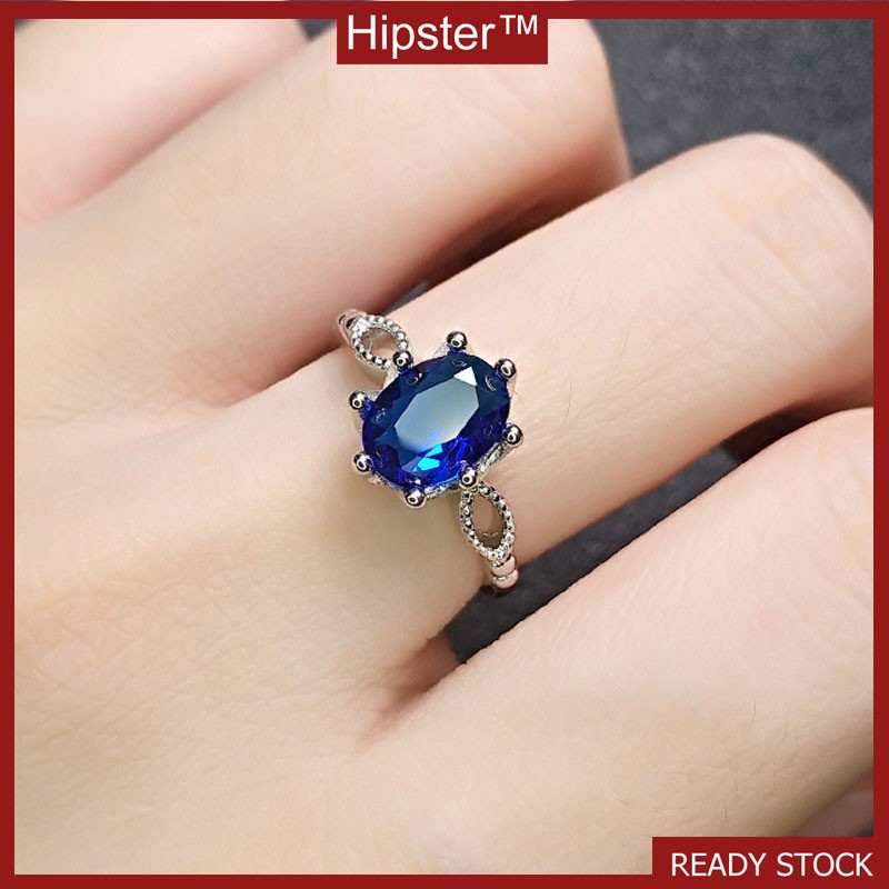 New Arrival Hot Sale Classic Fashion Temperament Inlaid Platinum Blue Crystal Ring