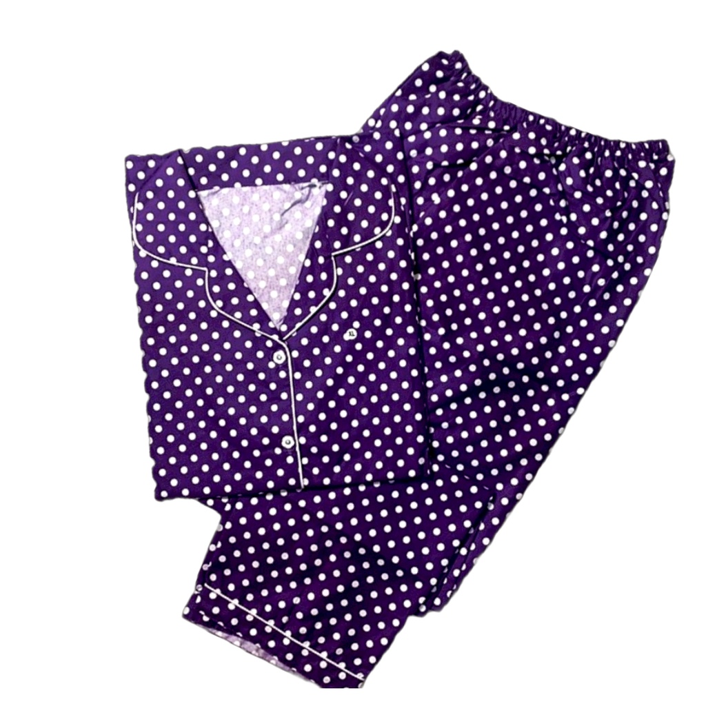 BAJU TIDUR WANITA LENGAN PENDEK / PIYAMA WANITA KATUN MOTIF POLKADOT BEST SELLER CP
