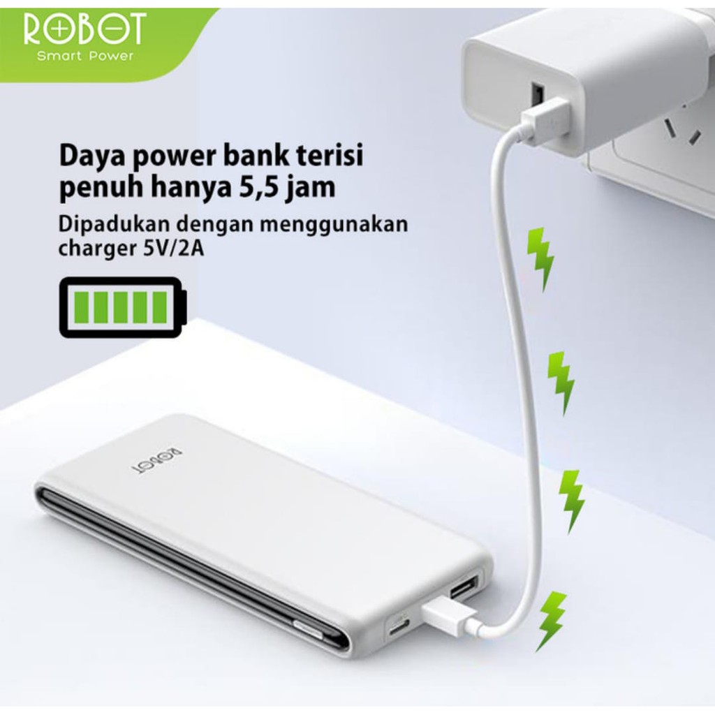 KHANZAACC ROBOT RT180 PowerBank 10000mAh Dual Input Port Type C &amp; Micro USB