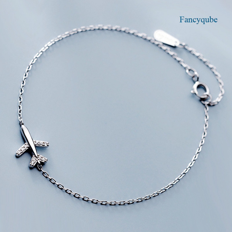 Fancyqube Gelang Rantai Klavikula Sterling Silver 925 Bentuk Pesawat Mini Untuk Wanita