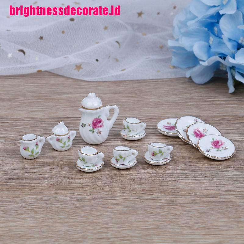 BrightID 15Pcs 1:12 Dollhouse miniature tableware porcelain ceramic coffee tea cups set