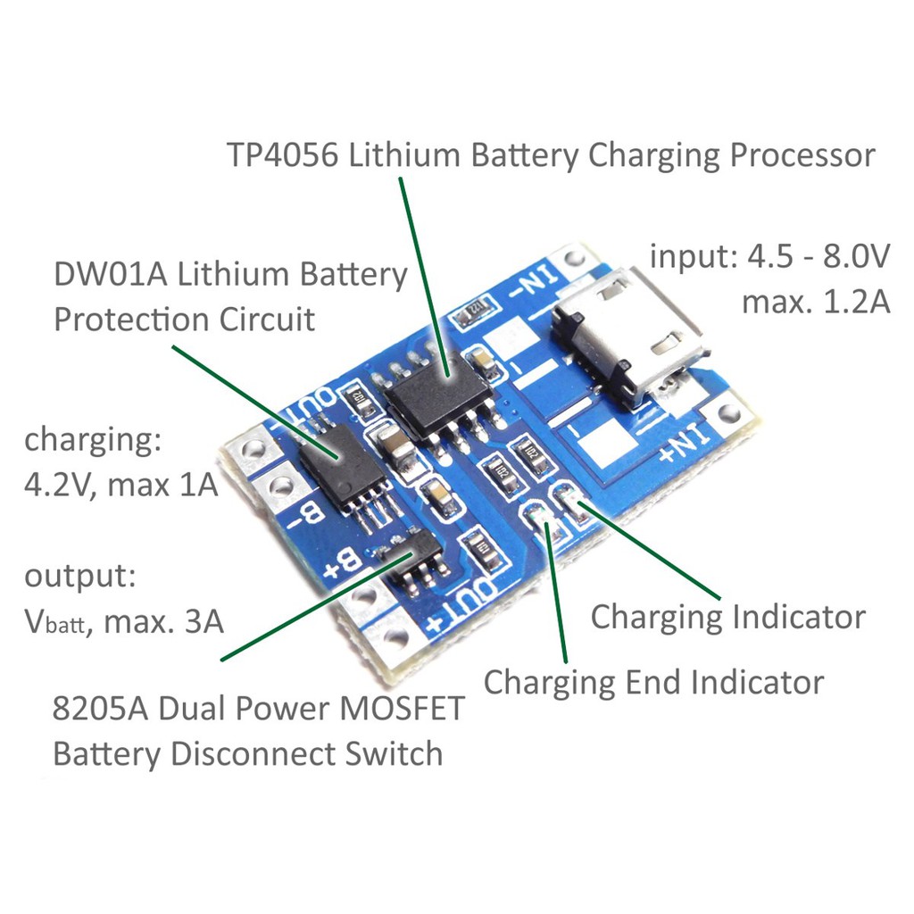 TP 4056 Module 5v 1A micro usb to lithium battery charge + protection