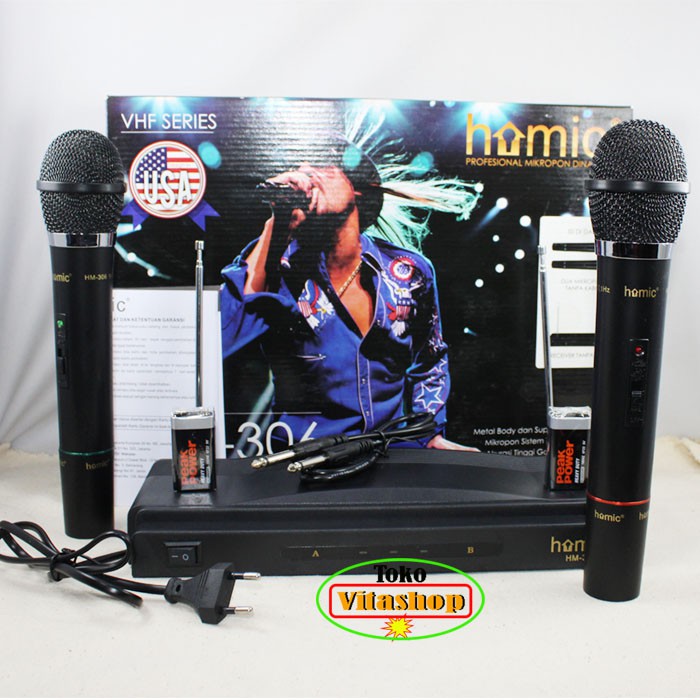 Microphone Wirelless HOMIC HM-306 Mikropon Werles Mikrophone Mik 2 handle Mic Double