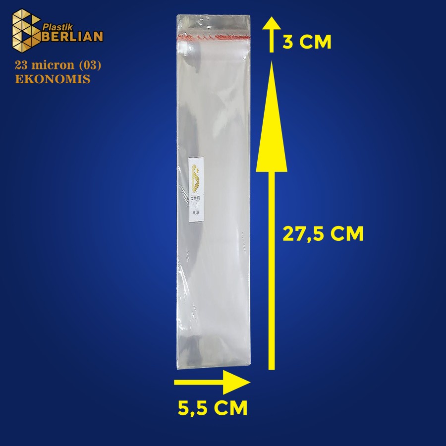

5,5 x 27,5 cm Plastik OPP EKONOMIS 23micron (100 lbr) (lem/seal)