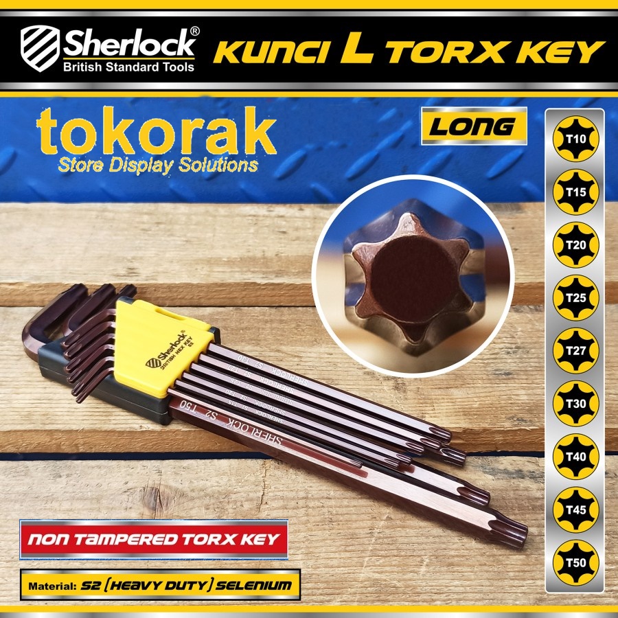 KUNCI L BINTANG HEXKEY LONG SET 9 PCS SHERLOCK - TORX KEY NON TAMPER
