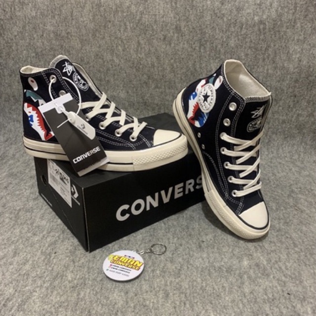 SEPATU CONVERSAE 70S HIGH X BAPE SHARK GLOSSY (MENGKILAP)  MADE IN VIETNAM