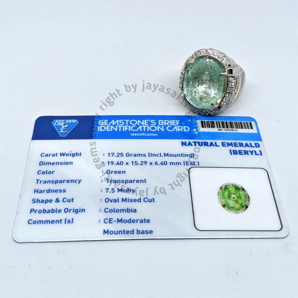 Natural Batu Permata Emerald Berly Zamrud Colombia Ring Perak Free Memo Lab EBZC01