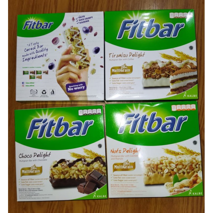 

Fitbar Rasa Tiramisu / choco delight / Fruits / Nuts cemilan Sehat Multigrain snack Instan Untuk Diet 1 box isi 5 pcs @ 22 gram