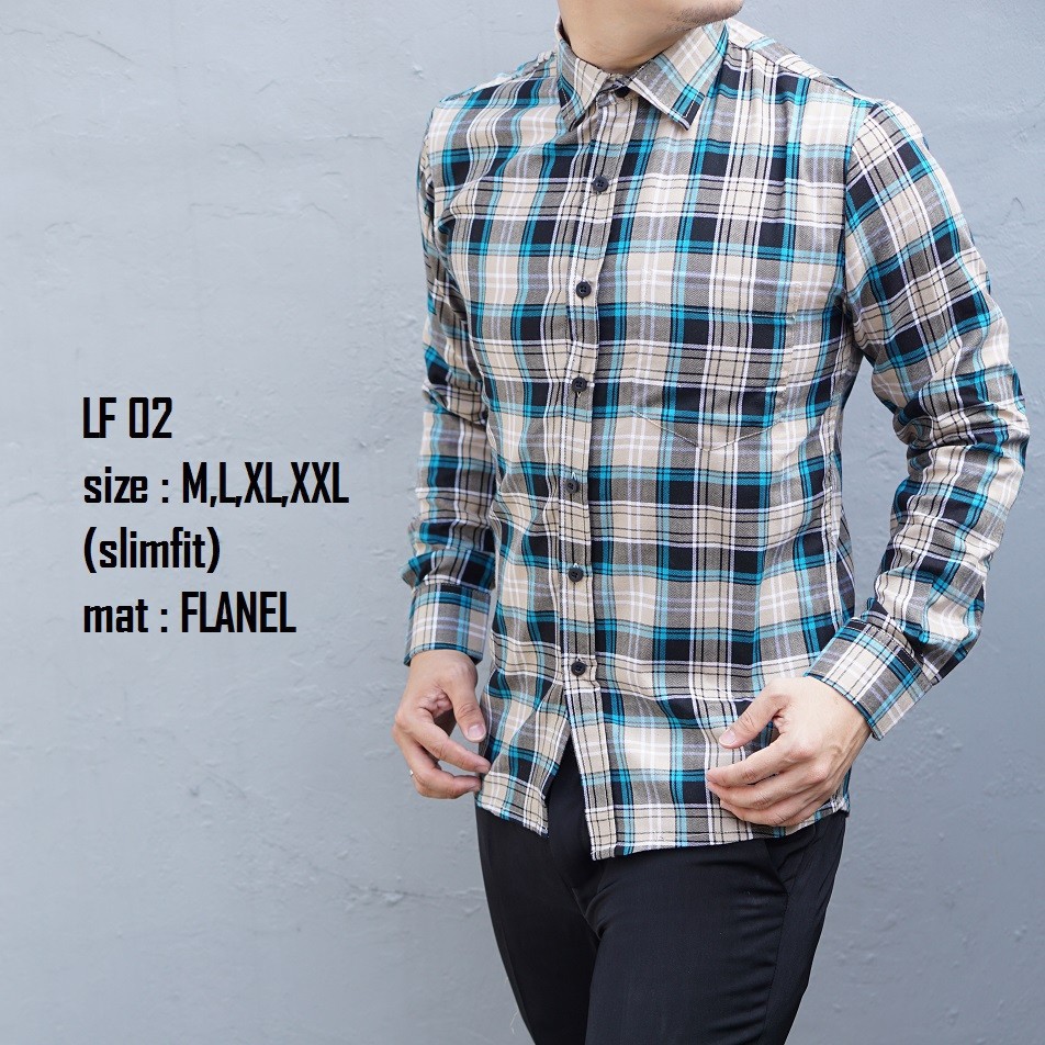 Kemeja Flanel Slimfit Pria Modern Lengan Panjang LF02