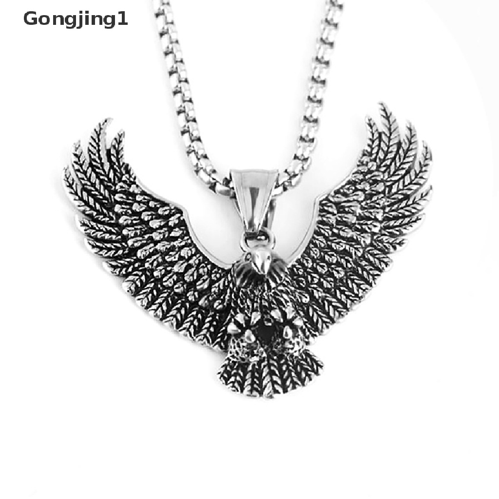 Gongjing1 Kalung Rantai Liontin Burung Elang Terbang Bahan Stainless Steel Gaya Vintage Untuk Pria