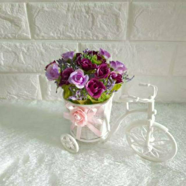 BUNGA IMPORT+VAS SEPEDA(Lokal Sedang)bunga vas sepeda bunga sepeda  miniatur sepeda bunga artifisial