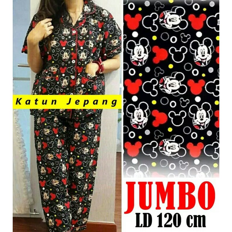 Piyama katun jepang-motif mickey mouse-set baju tidur jumbo/big zize